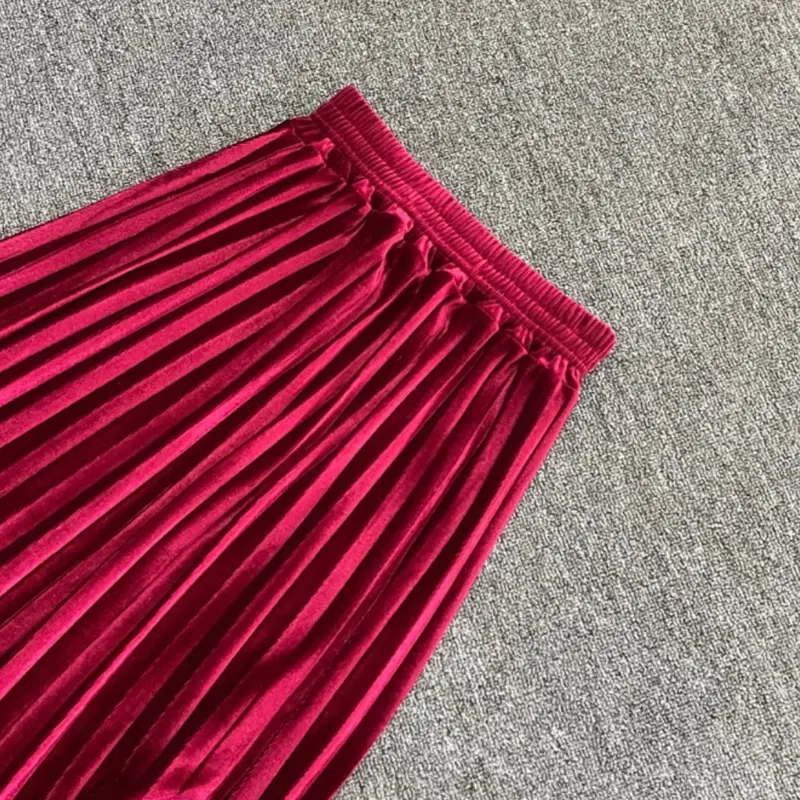 Rok Plisket Bludru Velvet Panjang Premium Jumbo | Rok Style Korea Premium 5