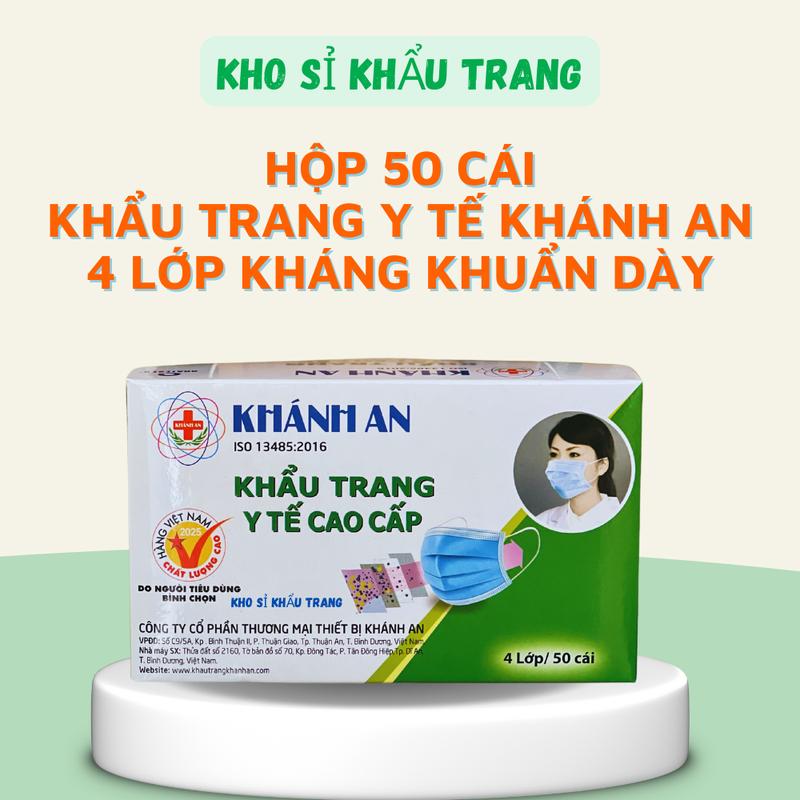 Hộp 50 cái khẩu trang y tế Khánh An 4 lớp kháng khuẩn dày, hàng chính hãng công ty