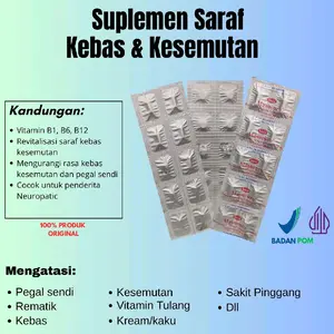 SUPLEMEN SARAF KEBAS KESEMUTAN ASAM URAT SAKIT PINGGANG NYERI KAKI PEGAL-PEGAL SARAF KEJEPIT