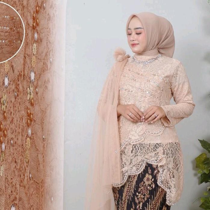 Atasan Kebaya Brokat Selena Payet Slendang Tille Polos Baju Pesta Wisuda rok kebaya 3