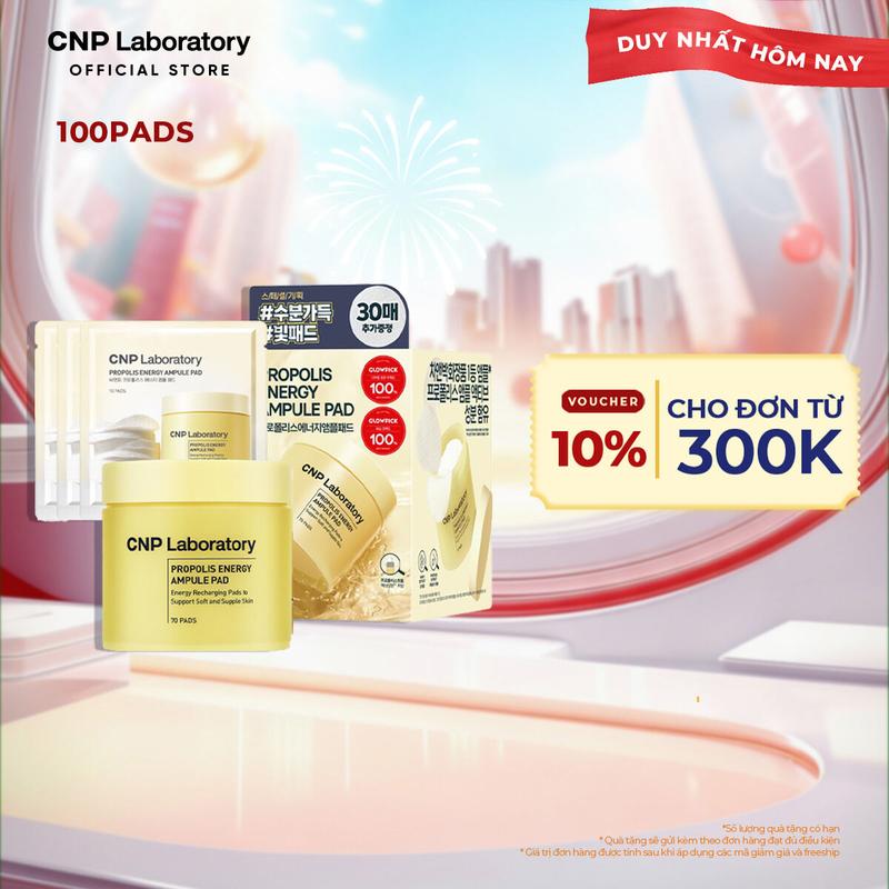 CNP Laboratory Official Set bông dưỡng da toner keo ong phục hồi se khít lỗ chân lông Propolis Ampule Pad - Hộp 70 + 30 miếng