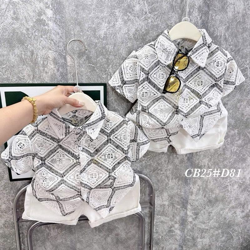 Bộ áo sơ mi sợi ren và quần short thô cho bé trai