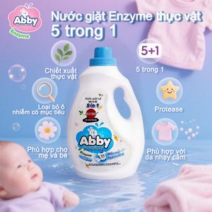 【1100ML】Nước Giặt Xả Abby Dịu Nhẹ Cho Da Bé 5 Trong 1 Enzyme Thực Vật - Giúp Làm Mềm Sợi Vải Mềm Mại Thân Thiện Với Da Bé