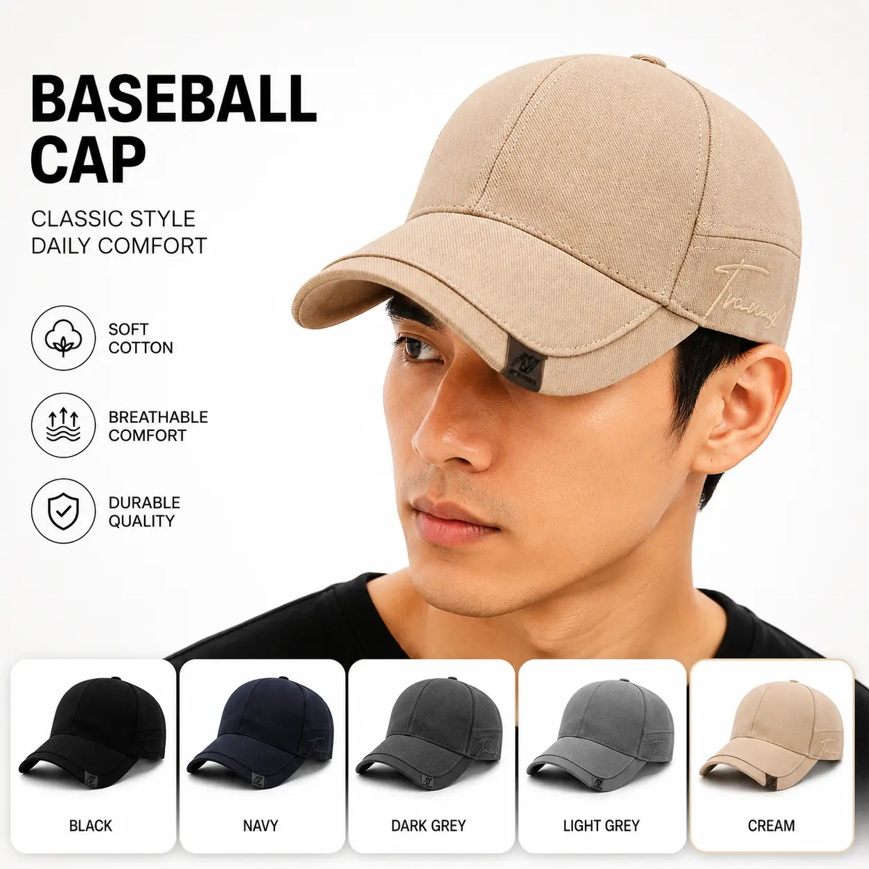 Yarra Topi Pria Keren Polos Baseball Cap  Pria Wanita Bahan Tebal Pengait Cakop High Quality Trc