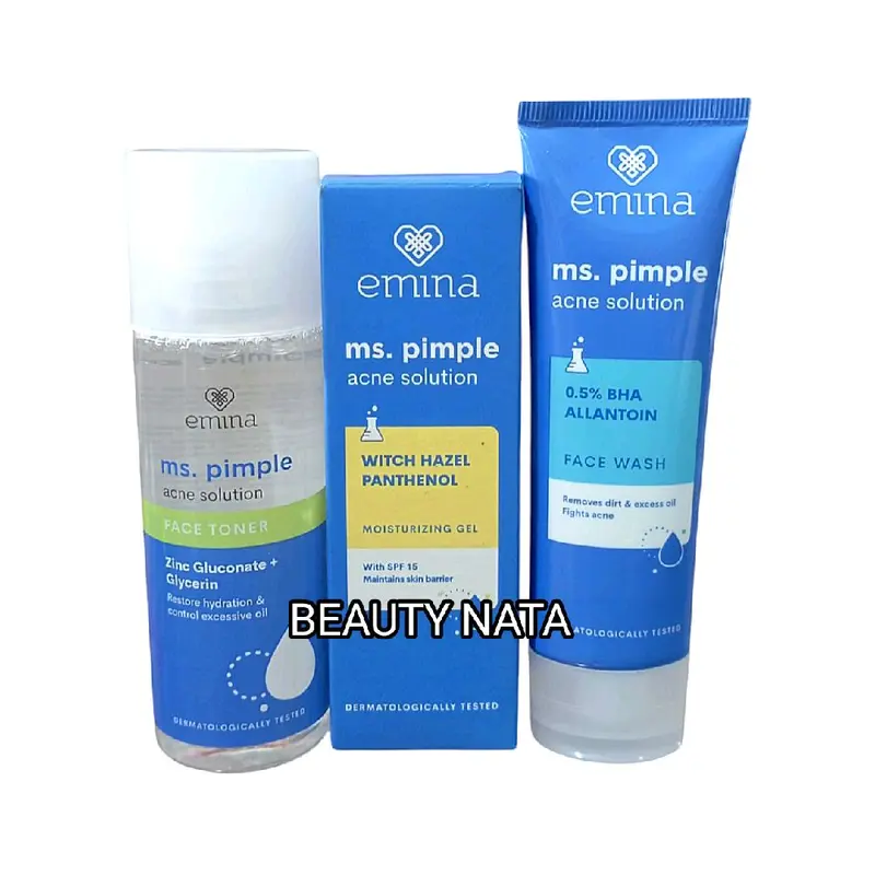 EMINA PAKET ACNE 4ini1/EMINA Ms.Pimple Acne Solutif/Paket Skincare Remaja/Face Wash/Toner/Spot Gel/Moist aurier/Emina 1set lengkap/Emina Berjerawat 2