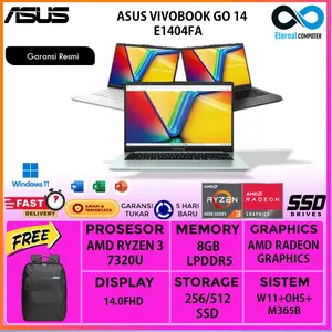ASUS VIVOBOOK GO 14 E1404FA | AMD RYZEN 3 7320 | 8GB 256/512GB | W11+OHS+M365B | 14.0FHD GARANSI RESMI ASUS