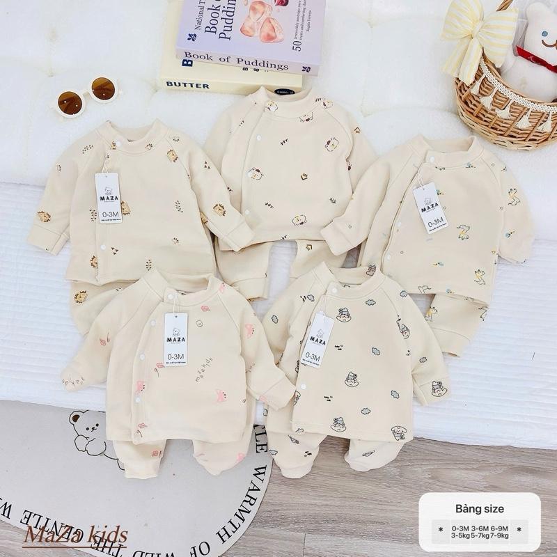 Bộ dài sơ sinh MAZA chất nỉ giữ nhiệt quần cạp cao cho bé 0-9m MZ.BD304