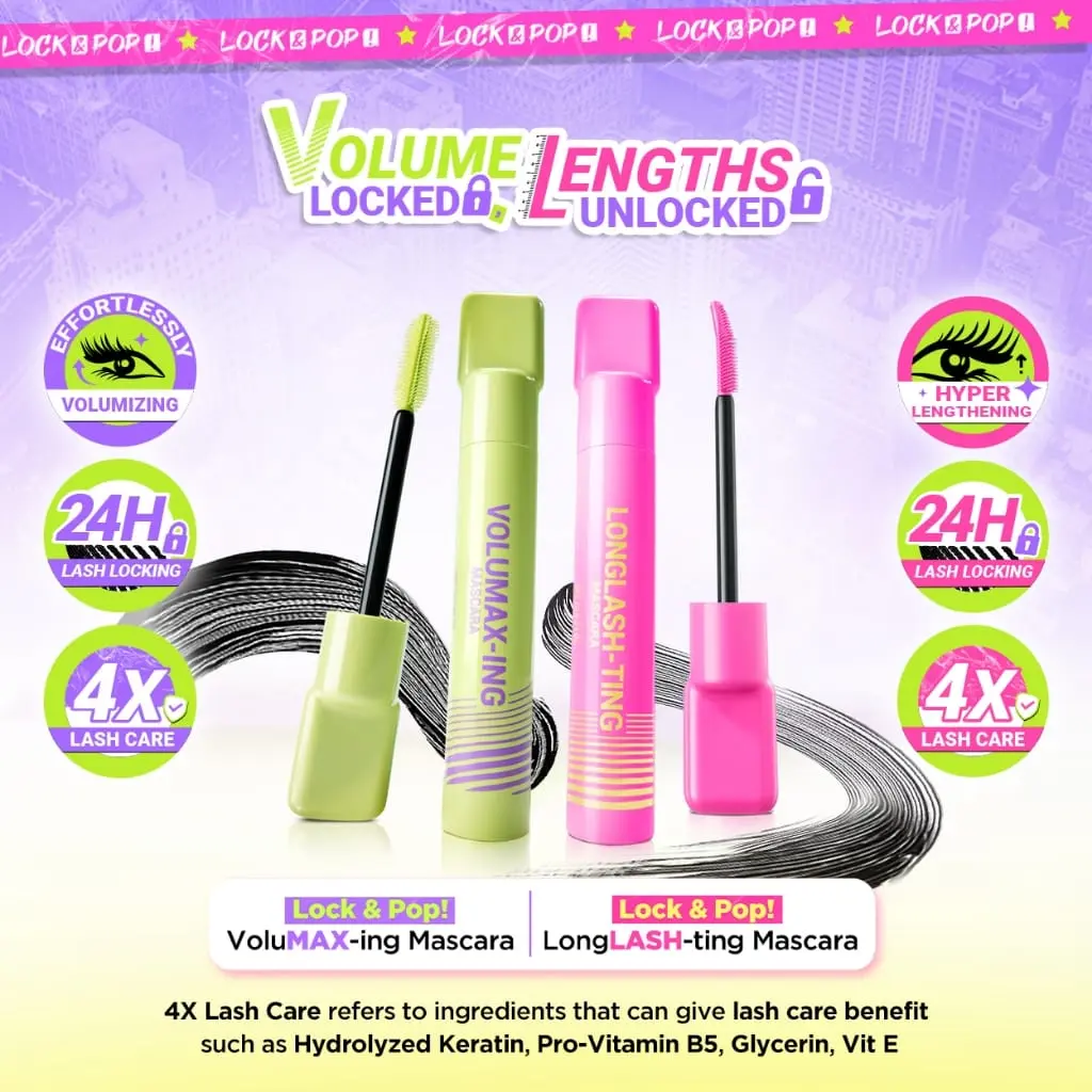 DAZZLE ME Lock & Pop! Duo Mascara Series VoluMAX-ing & LongLASH-ting 24H Lash Locking Waterproof Smudgeproof Tahan Lama 24 Jam