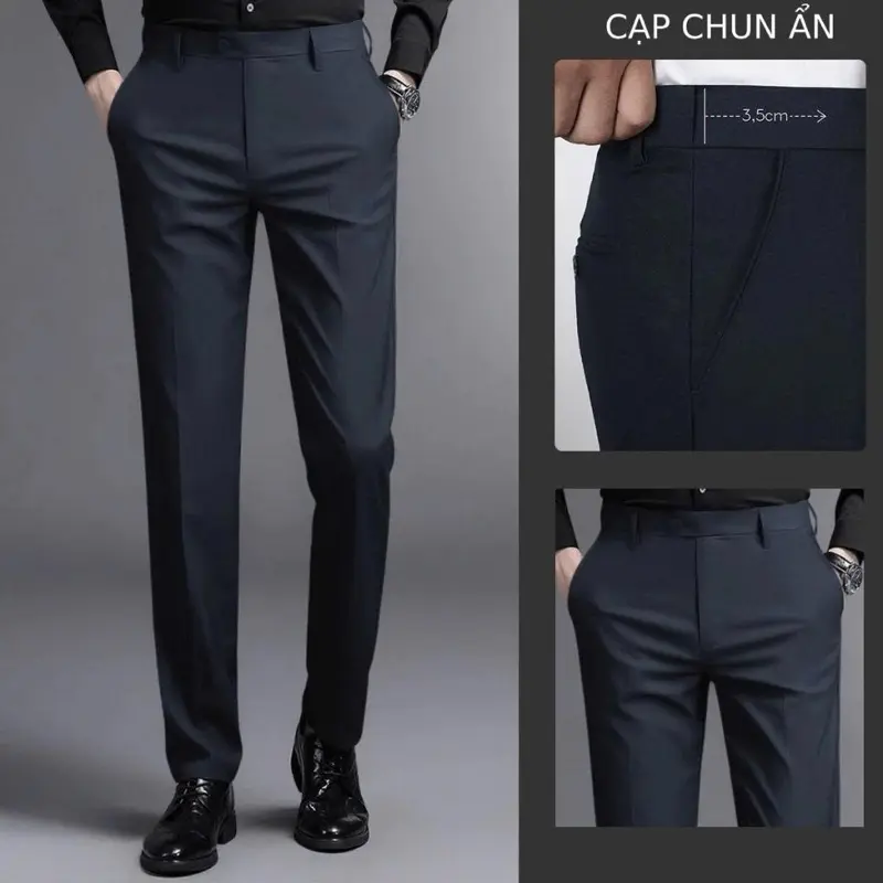 Quần Âu Nam Cao Cấp Cạp Chun Ẩn Vải Cotton spandex dầy dặn, co giãn 4 chiều