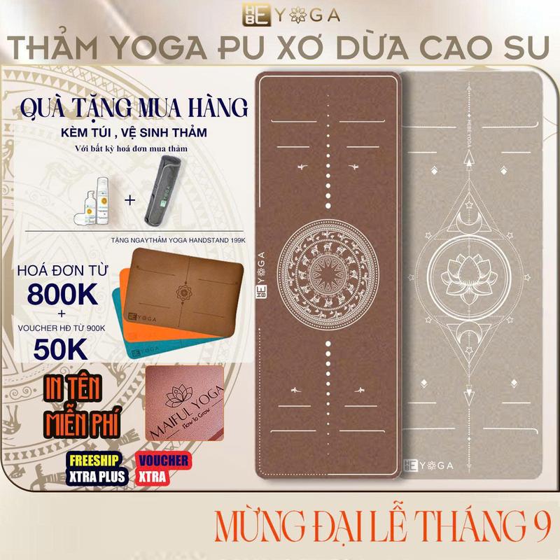 Thảm Tập Yoga Gym Định Tuyến Hebeyoga Pu Xơ Dùa Cao Su Tự Nhiên Kẻ Trắng ±5.5mm Cao Cấp 