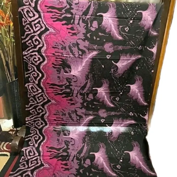 kain batik katun prima premium mtf bulu merak warna ungu  lillac soft abu ukuran 240x115cm bs buat kemeja gamjs gaun dress dll elegan mewah Baju Benang