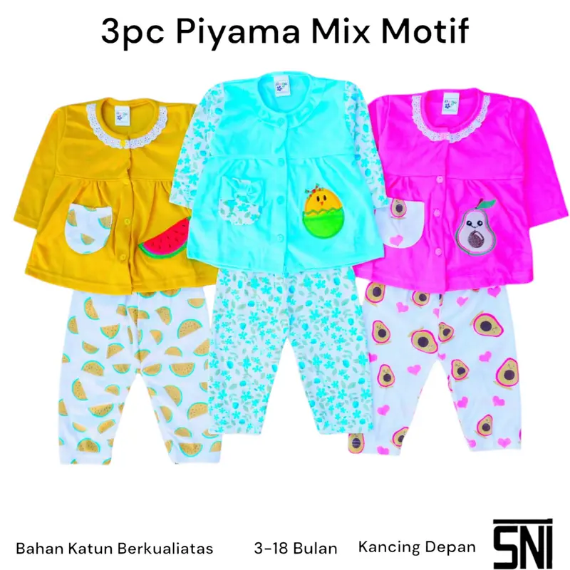 3pc Piyama Bayi Setelan Panjang 3 - 18 bulan Murah Berkualitas Motif lucu Bunda Lengan 4