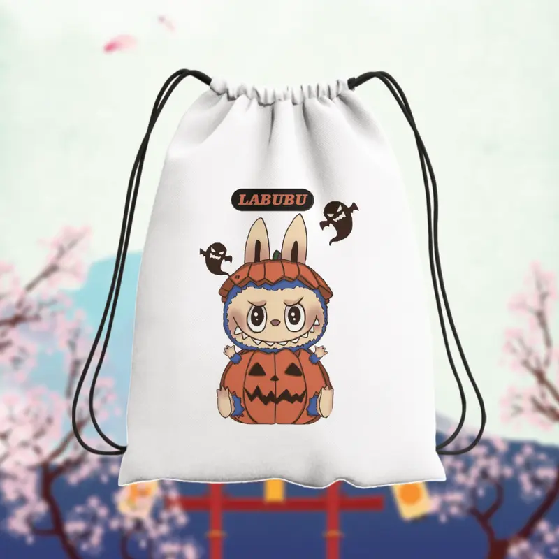 TasSerut Stringbag Wanita Sport Yoga Berenang | Motif Labubu | Blacu 38cm x 30cm Terlaris 1