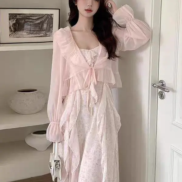 Gaun premium 9937 sifon setali korean style vintage plus outer Bunga baju pantai 6