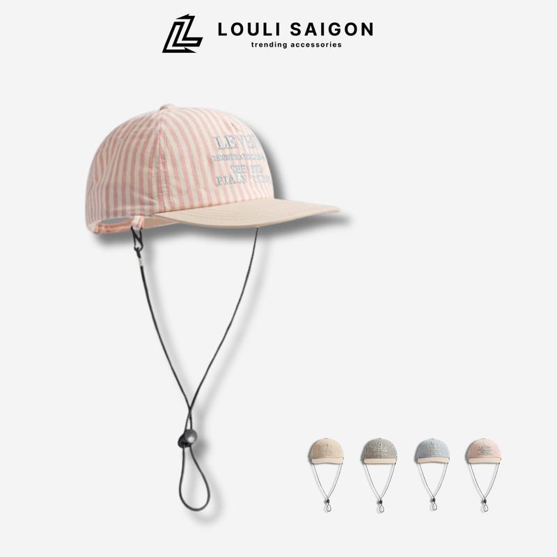 Mũ lưỡi trai nam nữ LOULI SAIGON có dây chống gió chữ Levein, nón lưỡi trai unisex form mềm thêu sọc thời trang M94