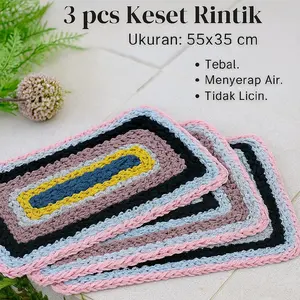 Paket 3 PCS Keset Lantai Rintik Jahit Kain Perca Tebal Menyerap Air Untuk Kamar Mandi Dapur Depan Rumah