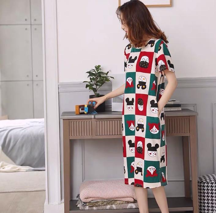 Baju Tidur Wanita Daster Dewasa Motif Gaun Malam Piyama Kaos Fashion Perempuan Remaja Murah Kekinian Lengan Pendek 7