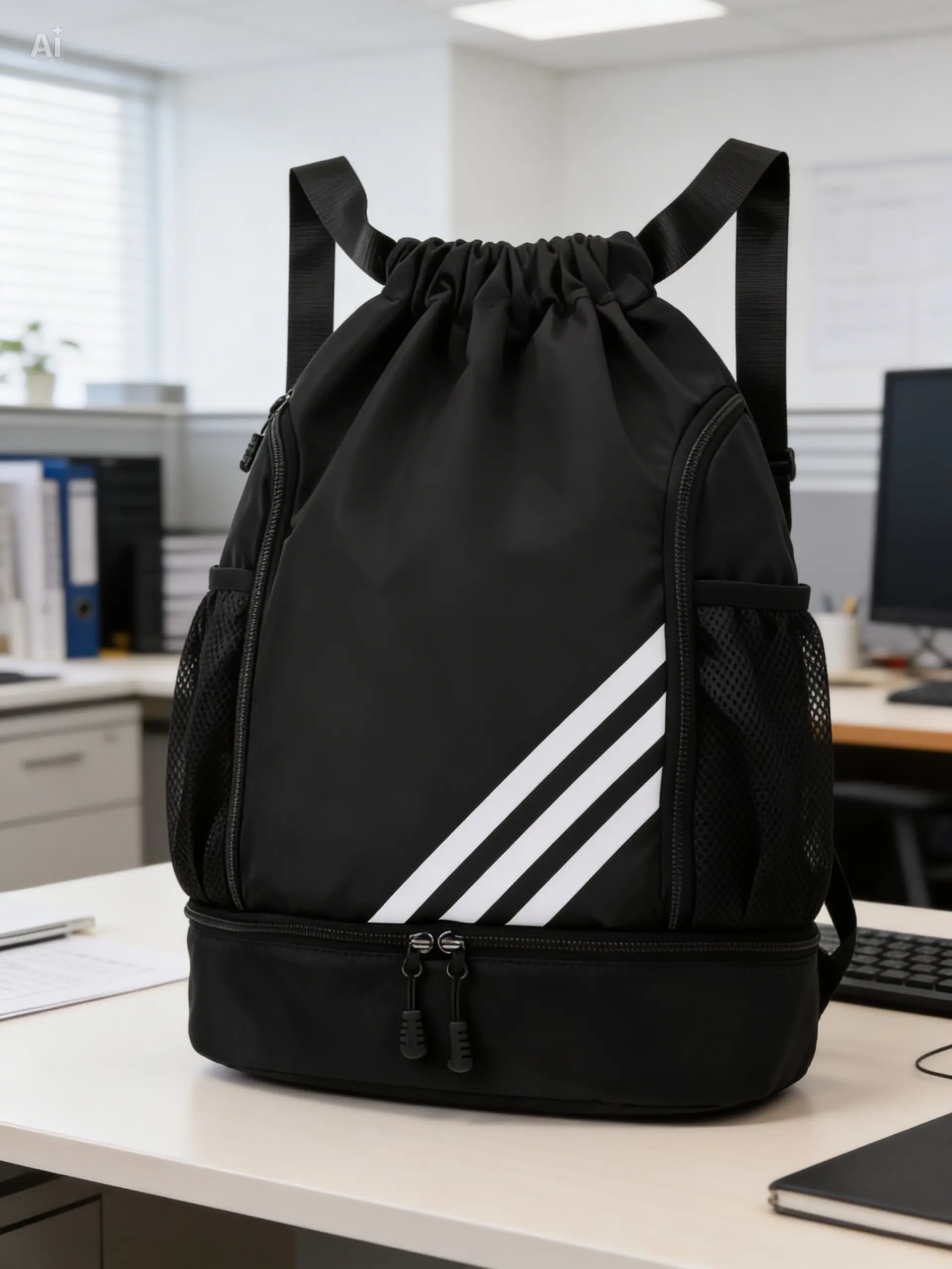 Travel bag,Tas olahraga,Tas sepatu basket,Tas sepatu putsal,Tas ransel serut wanita hitam