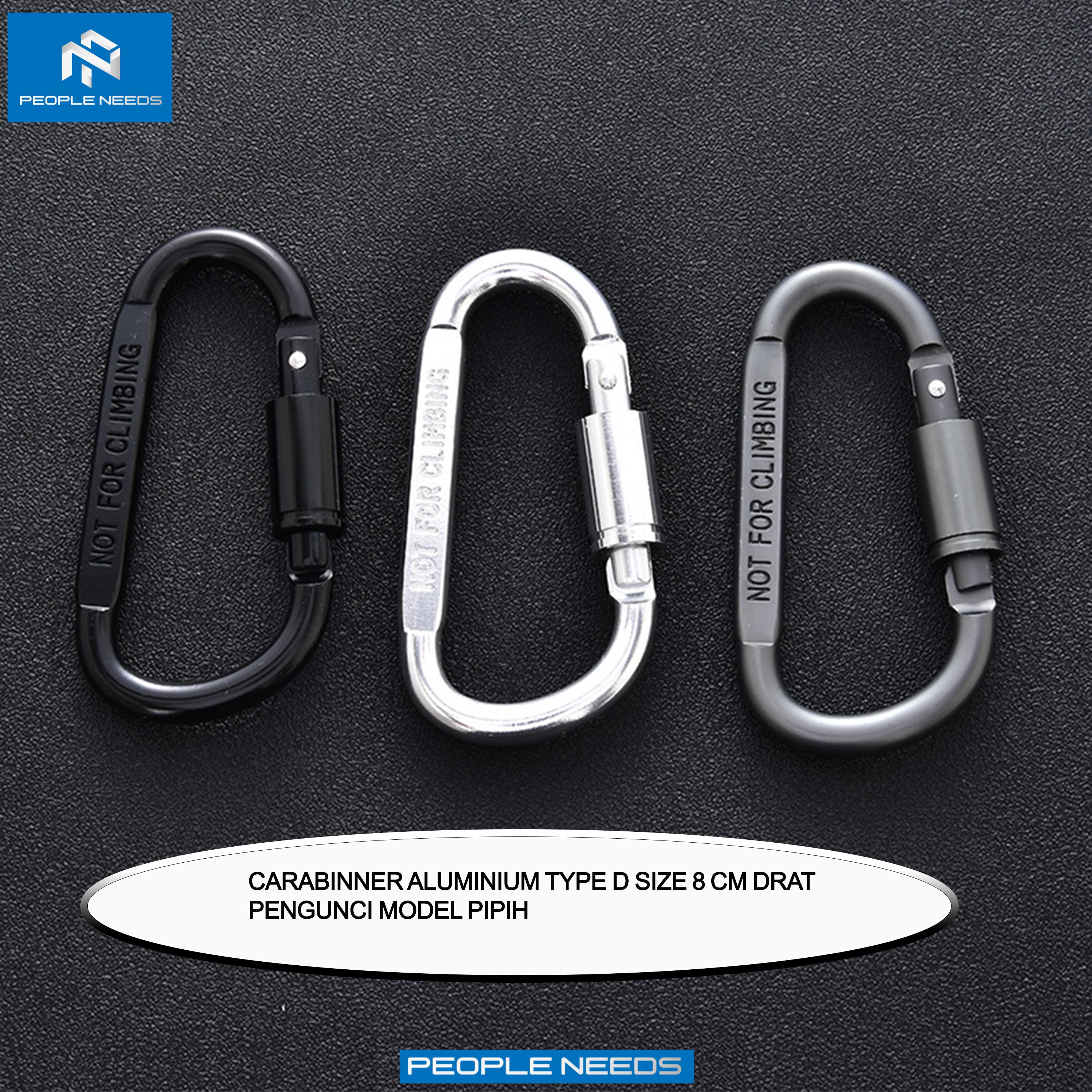 Carabinner Aluminium Type D Size 8 Cm Drat Pengunci Model Pipih Outdoor