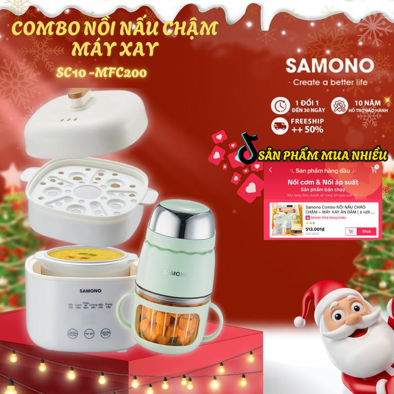 HÀNG MỚI Combo ăn dặm NỒI NẤU CHẬM + MÁY XAY ĂN DẶM 8 lưỡi cho bé SW-200,SW-SC10 Bảo hành 1 năm chỉ đổi không sữa