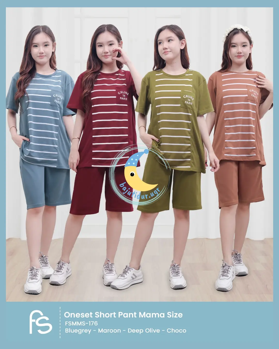 Forever Sweet Setelan Baju Tidur Piyama Wanita Dewasa Kaos Celana Pendek Size XL Ld110 Nyaman dipakai dirumah