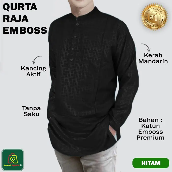 Baju Koko Pria Lengan Panjang QURTA RAJA EMBOSS JUMBO M-XXL / 26139 - Maroon, M