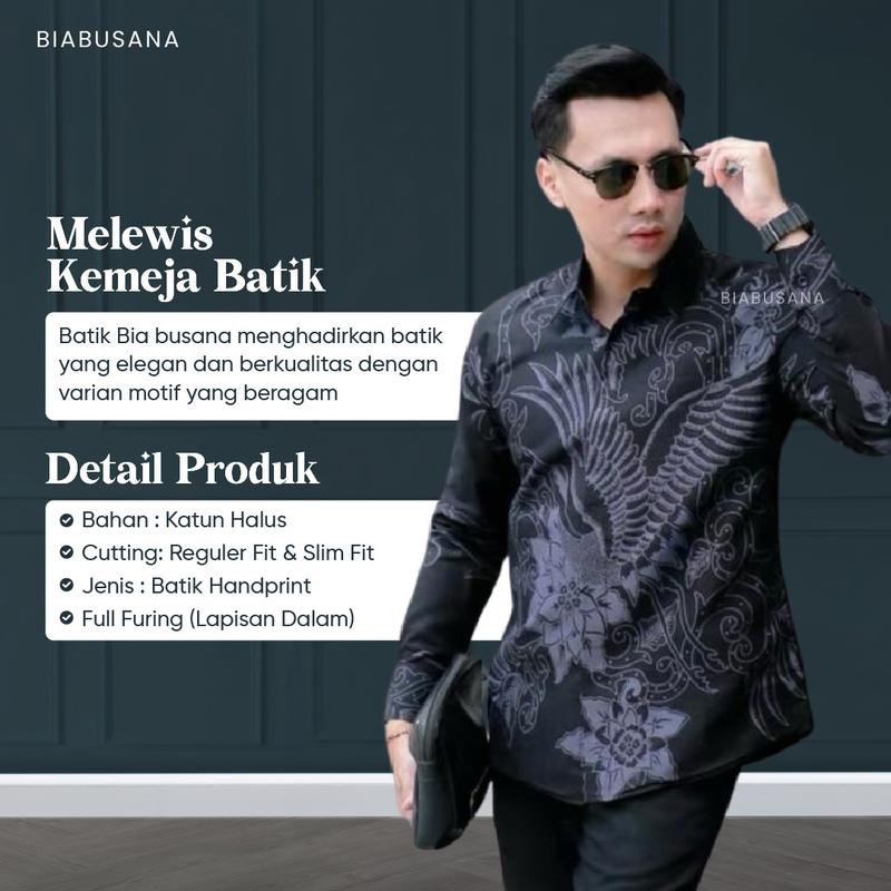 Product Introduction of MELEWIS HITAM Kemeja Batik Pria Lengan Panjang Warna Hitam Full Furing Katun Slimfit 4