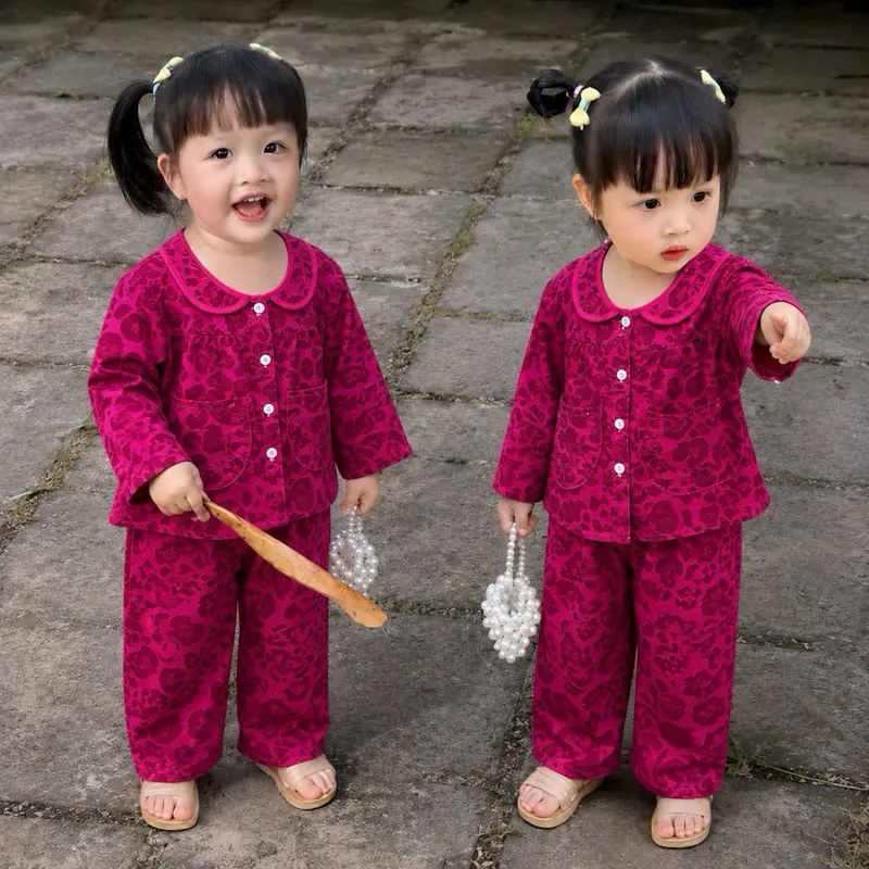 NhungKids(7-15kg) Bộ TOLE áo tay dài túi có ren,quần dài chất vải tole mịn mát cho bé gái dưới 3 tuổi