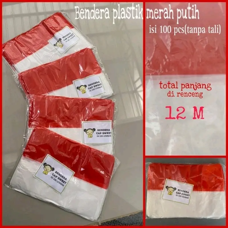bendera plastik merah putih bendera plastik 100 lembar indonesia hiasan 17 agustusan Tali