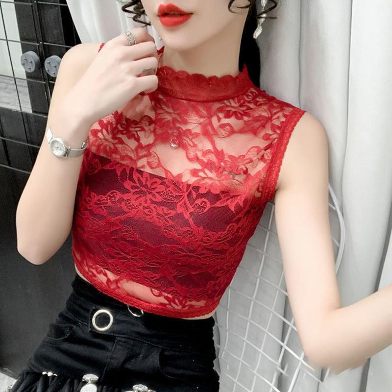Product Introduction of Áo Cánh Ren Nửa, Sợi Lưới Mới, Thiết Kế Rỗng Thời Trang, Dài Ngắn, Cổ Lọ, Cổ Áo Thanh Lịch, Không Tay, Áo Áo Chui Đầu, Cổ Áo Giả 19