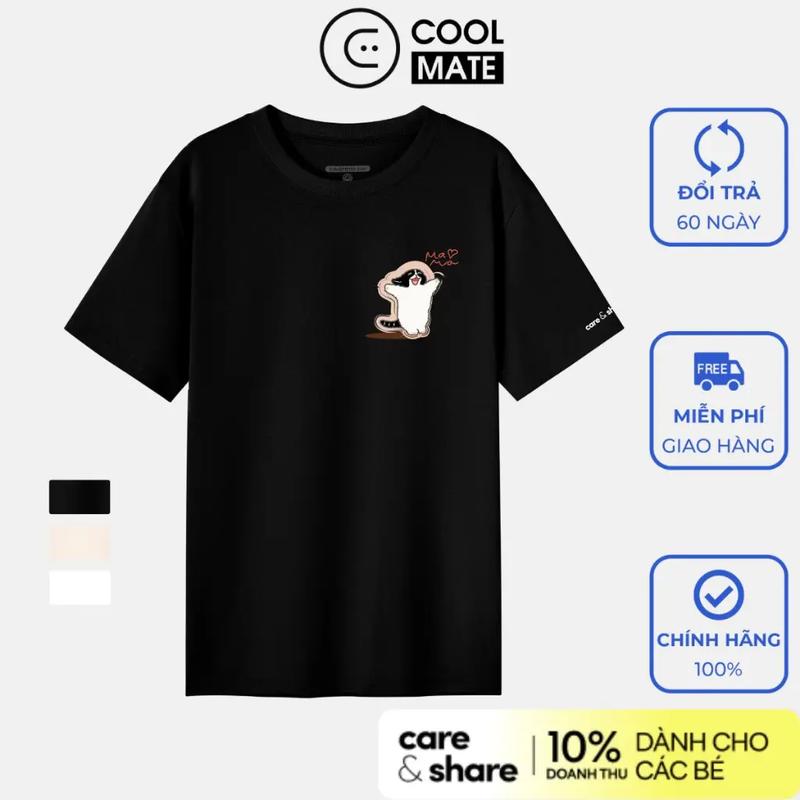 COD Áo Thun Cotton in Care & Share màu sắc - Trắng/ Đen - thương hiệu Coolmate