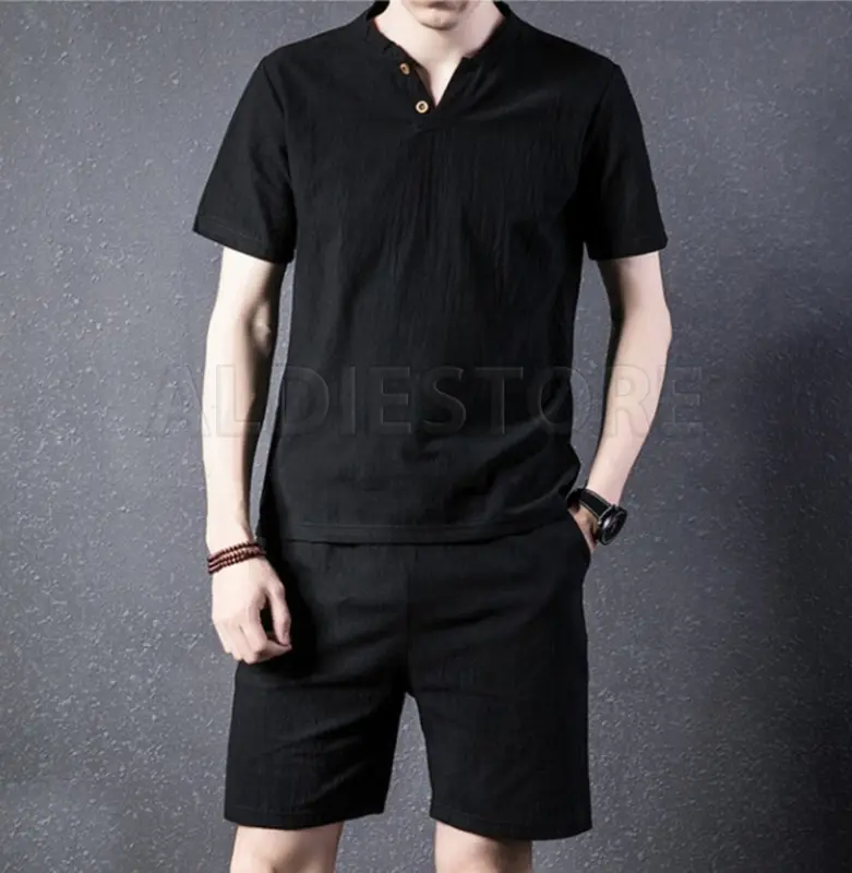 Baju Set Pakaian Pria Celana Pendek Hitam Polos Setelan Amond Kaos dan Celana Distro 3