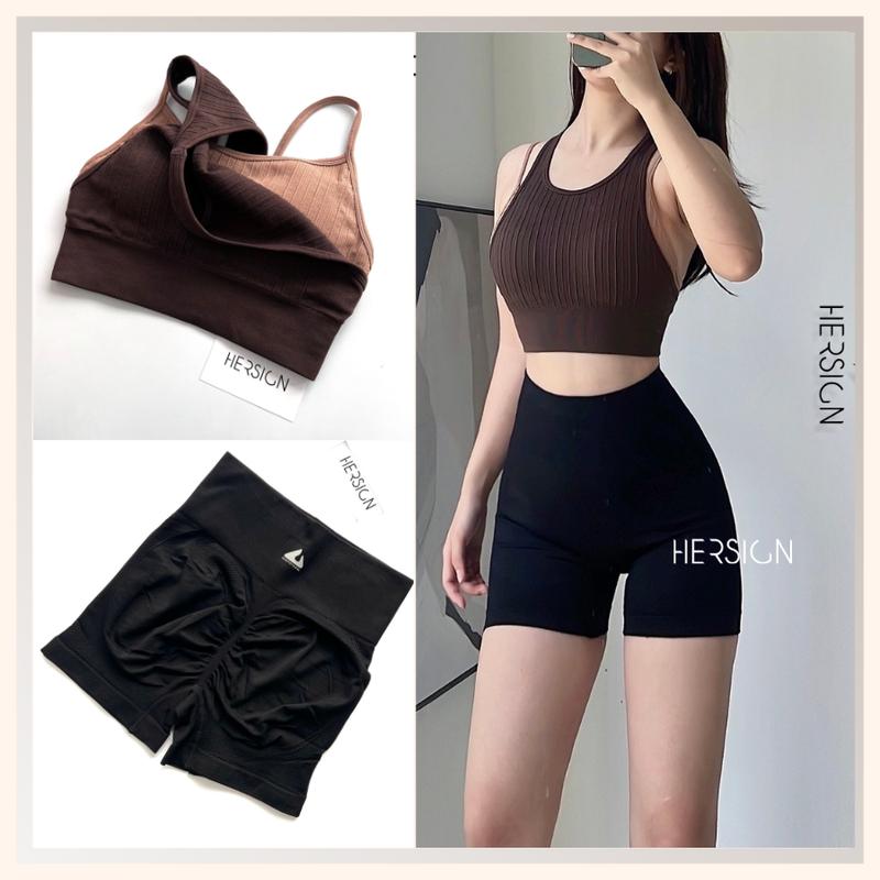 Bộ đồ tập gym nữ ngắn Set đồ thể thao nữ Áo bra kép quần đùi chạy bộ đạp xe HERSIGN-SMIXBS125N12