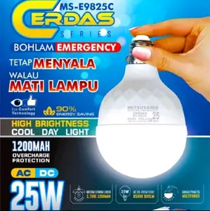 Mitsuyama Cerdas Series MS-E9825C Bohlam Emergency 25W Tetap Menyala Walau Mati Lampu 1200mAh High Brightness Cool Day Light