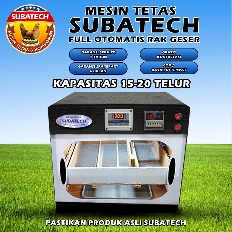Mesin Tetas Telur Full Otomatis RG 15 20 Penetas SUBATECH Rak Geser Kayu Ayam Bebek Burung