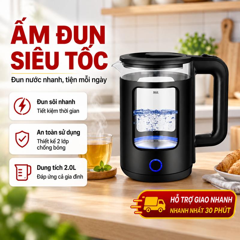 đun nước thủy tinh borosilicate có chức năng tự động ngắt điện đun nước siêu tốc có thể quan sát bên trong chống cháy khô siêu