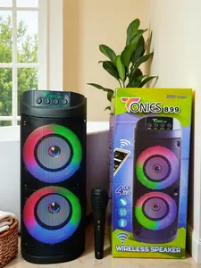 Speaker Bluetooth Tonies-899 Bonus Mic Karaoke Dual Speaker 4inchi X2 Salon Aktif Portable Radio Fm Wireless Super Bass Lampu Disco Aux Memory Card Usb