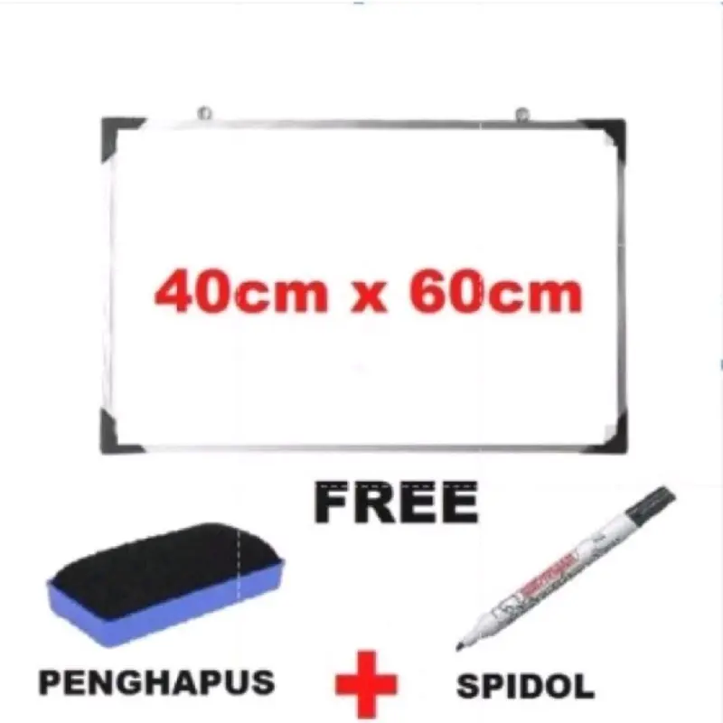 PAPAN TULIS WHITEBOARD 40 X 60 CM GRATIS SPIDOL DAN PENGHAPUS LIST ALUMUNIUM TERLARIS Stationery Putih 0