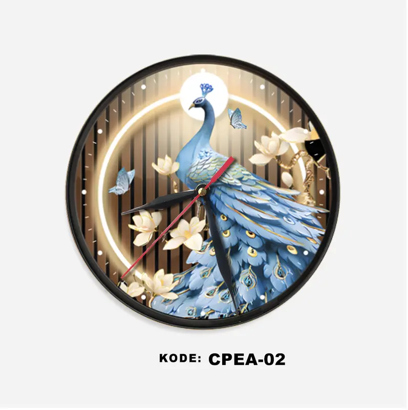Jam dinding minimalis Burung merak mewah wall clock Vintage Kekinian Jam Kayu estetik kaligrafi 0
