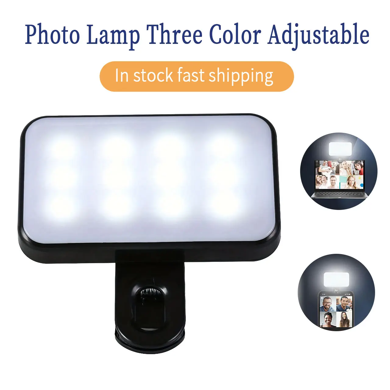 Nguồn Sáng Phụ Chụp Ảnh Mini Cầm Tay Có Thể Sạc Lại 3 Chế Độ Có Thể Điều Chỉnh Độ Sáng Kẹp Trên Cho Điện Thoại Di Động Máy Tính Nguồn Sáng Phụ