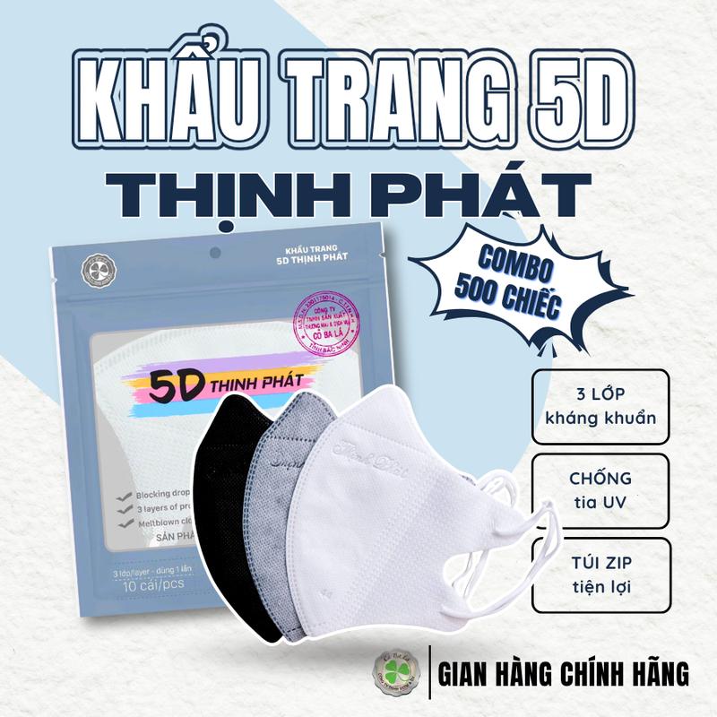 Thịnh Phát - Thùng 500 chiếc khẩu trang 5D chính hãng 3 lớp kháng khuẩn chống bụi, chống tia UV PHỤ KIỆN MASK