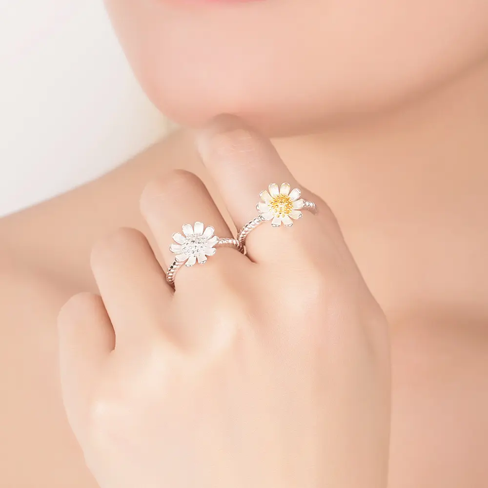 Yellow Daisy Flower Ring Opening Adjustable Size Small Fresh Sunflower Chrysanthemum Rings Lovely Lady Fashion
