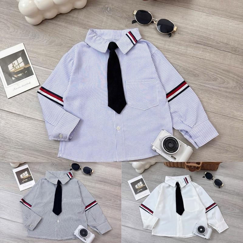 Áo Sơ Mi Chạy Sọc Cách Điệu Dành Cho Bé Trai & Bé Gái + Tặng Kèm Cavat