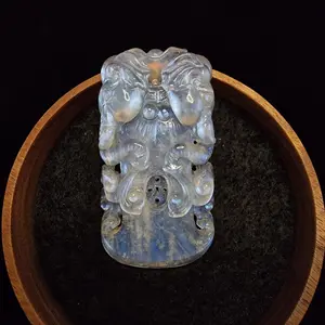 Liontin Pendant Batu Biduri Bulan Moonstone Gajah Ruyi Super Full Natural 60mm B161
