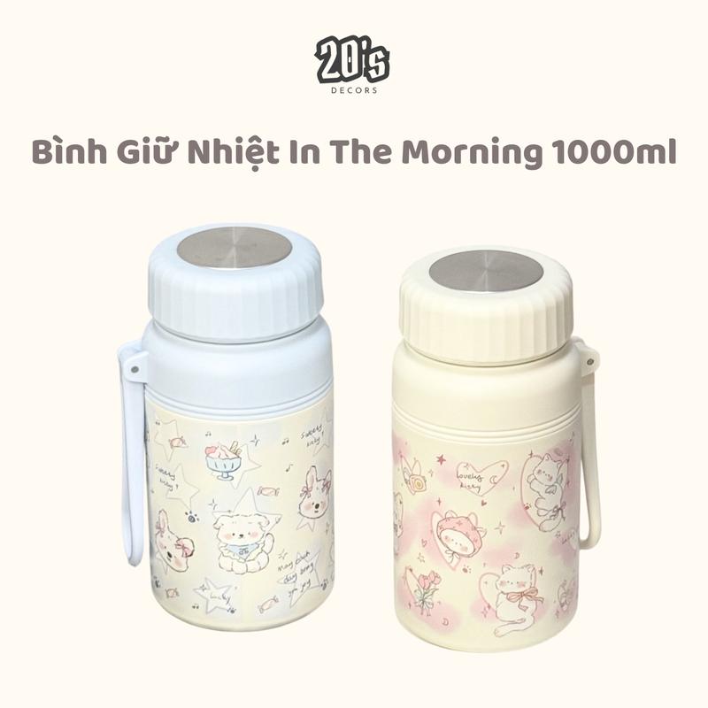  Bình Giữ Nhiệt In The Morning 1000ml Hoạ Tiết Nhiều Màu Cốc Giữ Nhiệt Dễ Thương Dung Tích Lớn Kèm Lưới Lọc Trà và Dây Treo Chắc Chắn 