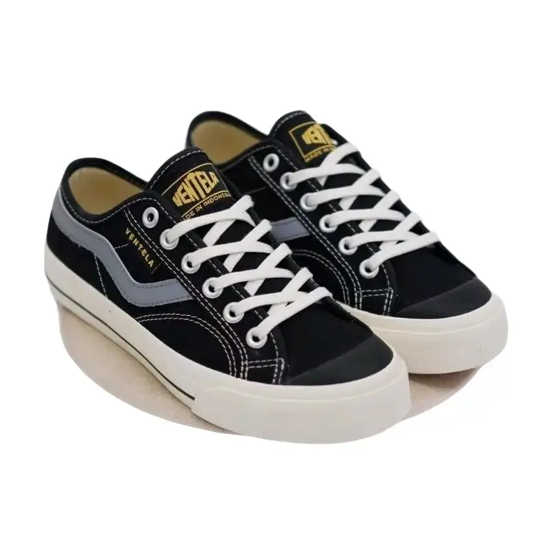 Terlaris!!!!! Sepatu Ventela New Public Sneaker Casual Shoes Pria Wanita Hitam-Anti Slip Kanvas Kuallitas Premium Karet Black(GRATIS KAOS KAKI)