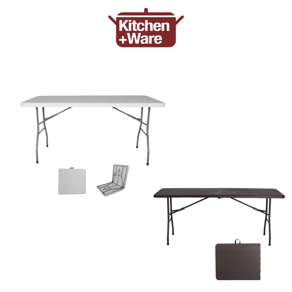 HDPE Folding Table Rectangular L180 x W75 x H74 cm | Max Load 150KGs | Foldable Tables | Portable Travel Outdoor Furniture / White / Brown