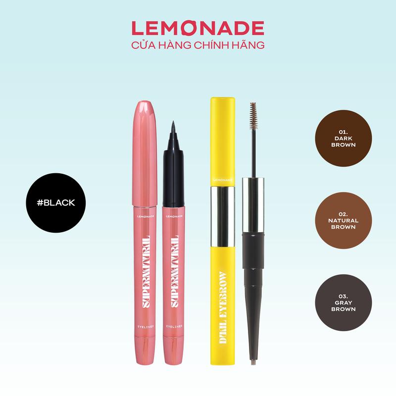 Combo 01 Chì kẻ mày 2 đầu Lemonade Dual Eyebrow 2.75g và 01 Bút kẻ mắt SuperNatural eyeliner 1g