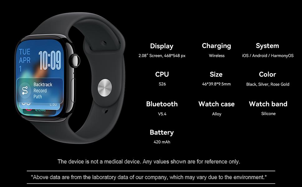 KIRO Watch S11 Pro Wireless charging Smart WATCH S11 Pro for iPhone Watch Smartwatch Olahraga dengan Layar HD 2.08" IP67 Waterproof Bluetooth Android iOS Anti-Carsickness 1000+ Faces