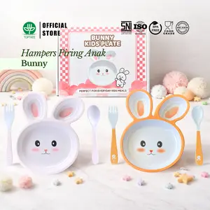 TOPTREE Hampers Set Peralatan Makan Anak Bunny Kids Plate Melamin BPA Free – Piring Sendok Garpu